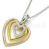 Sterling Silver Pendant Necklace, Heart Design, with White Cubic Zirconia, Polished, Tricolor, 04.336.0110.16 (01 MM Thickness, 16 Inches Length)