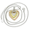 Sterling Silver Pendant Necklace, Heart Design, with White Cubic Zirconia, Polished, Tricolor, 04.336.0110.16 (01 MM Thickness, 16 Inches Length)