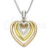 Sterling Silver Pendant Necklace, Heart Design, with White Cubic Zirconia, Polished, Tricolor, 04.336.0110.16 (01 MM Thickness, 16 Inches Length)