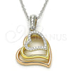 Sterling Silver Pendant Necklace, Heart Design, with White Cubic Zirconia, Polished, Tricolor, 04.336.0112.18 (01 MM Thickness, 18 Inches Length)