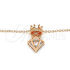 Sterling Silver Pendant Necklace, Crown Design, with White Cubic Zirconia, Polished, Rose Gold Finish, 04.336.0113.1.16 (02 MM Thickness, 16 Inches Length)