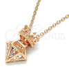 Sterling Silver Pendant Necklace, Crown Design, with White Cubic Zirconia, Polished, Rose Gold Finish, 04.336.0113.1.16 (02 MM Thickness, 16 Inches Length)