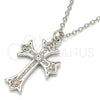 Sterling Silver Pendant Necklace, Cross Design, with White Cubic Zirconia, Polished, Rhodium Finish, 04.336.0114.16 (02 MM Thickness, 16 Inches Length)