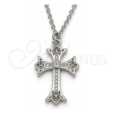 Sterling Silver Pendant Necklace, Cross Design, with White Cubic Zirconia, Polished, Rhodium Finish, 04.336.0114.16 (02 MM Thickness, 16 Inches Length)