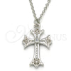 Sterling Silver Pendant Necklace, Cross Design, with White Cubic Zirconia, Polished, Rhodium Finish, 04.336.0114.16 (02 MM Thickness, 16 Inches Length)