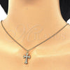 Sterling Silver Pendant Necklace, Cross and Heart Design, with White Cubic Zirconia, Polished, Golden Finish, 04.336.0114.2.16 (02 MM Thickness, 16 Inches Length)