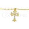 Sterling Silver Pendant Necklace, Cross and Heart Design, with White Cubic Zirconia, Polished, Golden Finish, 04.336.0114.2.16 (02 MM Thickness, 16 Inches Length)