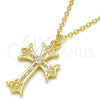 Sterling Silver Pendant Necklace, Cross and Heart Design, with White Cubic Zirconia, Polished, Golden Finish, 04.336.0114.2.16 (02 MM Thickness, 16 Inches Length)