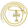 Sterling Silver Pendant Necklace, Cross and Heart Design, with White Cubic Zirconia, Polished, Golden Finish, 04.336.0114.2.16 (02 MM Thickness, 16 Inches Length)