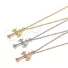 Sterling Silver Pendant Necklace, Cross and Heart Design, with White Cubic Zirconia, Polished, Golden Finish, 04.336.0114.2.16 (02 MM Thickness, 16 Inches Length)