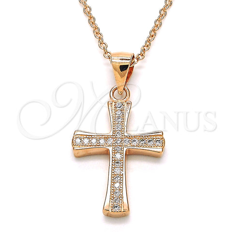 Sterling Silver Pendant Necklace, Cross Design, with White Micro Pave, Polished, Rose Gold Finish, 04.336.0115.1.16 (02 MM Thickness, 16 Inches Length)