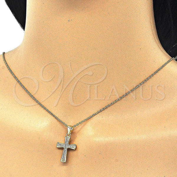 Sterling Silver Necklace — Pendant Necklace Cross Design with White Micro Pave — main product view — SKU 125840 | Plata 925 collar — Pendant Necklace cruz diseño with blanco Micro Pave — SKU 125840