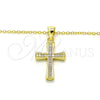 Sterling Silver Pendant Necklace, Cross Design, with White Micro Pave, Polished, Golden Finish, 04.336.0115.2.16 (02 MM Thickness, 16 Inches Length)