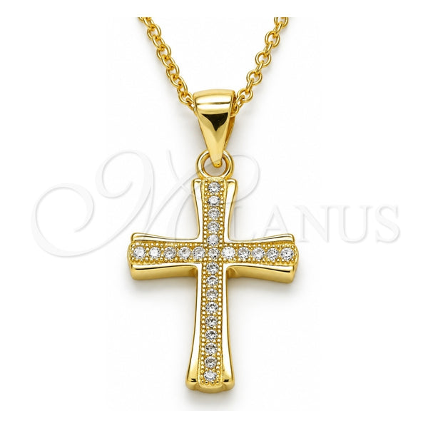 Sterling Silver Pendant Necklace, Cross Design, with White Micro Pave, Polished, Golden Finish, 04.336.0115.2.16 (02 MM Thickness, 16 Inches Length)