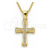 Sterling Silver Pendant Necklace, Cross Design, with White Micro Pave, Polished, Golden Finish, 04.336.0115.2.16 (02 MM Thickness, 16 Inches Length)