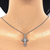Sterling Silver Pendant Necklace, Cross Design, with White Cubic Zirconia, Polished, Rhodium Finish, 04.336.0116.16 (02 MM Thickness, 16 Inches Length)