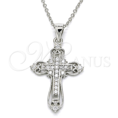 Sterling Silver Pendant Necklace, Cross Design, with White Cubic Zirconia, Polished, Rhodium Finish, 04.336.0116.16 (02 MM Thickness, 16 Inches Length)