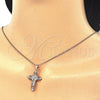 Sterling Silver Pendant Necklace, Cross Design, with White Cubic Zirconia, Polished, Rose Gold Finish, 04.336.0116.1.16 (02 MM Thickness, 16 Inches Length)
