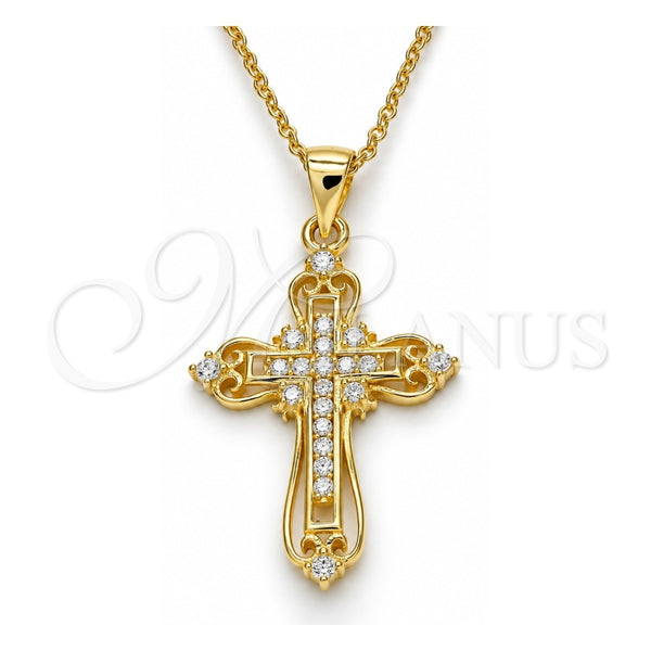 Sterling Silver Pendant Necklace, Cross Design, with White Cubic Zirconia, Polished, Golden Finish, 04.336.0116.2.16 (02 MM Thickness, 16 Inches Length)
