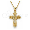 Sterling Silver Pendant Necklace, Cross Design, with White Cubic Zirconia, Polished, Golden Finish, 04.336.0116.2.16 (02 MM Thickness, 16 Inches Length)