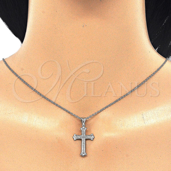 Sterling Silver Necklace — Pendant Necklace Cross Design with White Micro Pave — alternate product view — SKU 125844 | Plata 925 collar — Pendant Necklace cruz diseño with blanco Micro Pave — SKU 125844