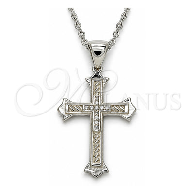 Sterling Silver Pendant Necklace, Cross Design, with White Micro Pave, Polished, Rhodium Finish, 04.336.0117.16 (01 MM Thickness, 16 Inches Length)