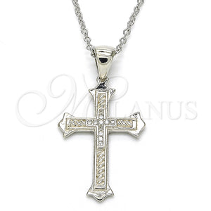 Sterling Silver Necklace — Pendant Necklace Cross Design with White Micro Pave — main product view — SKU 125844 | Plata 925 collar — Pendant Necklace cruz diseño with blanco Micro Pave — SKU 125844