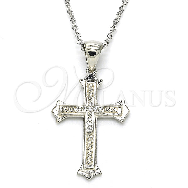 Sterling Silver Necklace — Pendant Necklace Cross Design with White Micro Pave — main product view — SKU 125844 | Plata 925 collar — Pendant Necklace cruz diseño with blanco Micro Pave — SKU 125844