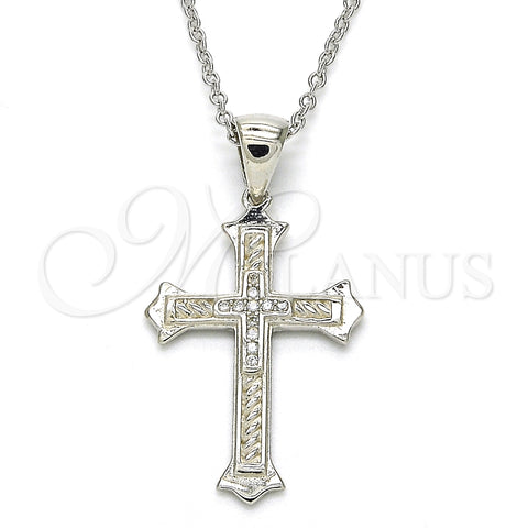 Sterling Silver Pendant Necklace, Cross Design, with White Micro Pave, Polished, Rhodium Finish, 04.336.0117.16 (01 MM Thickness, 16 Inches Length)