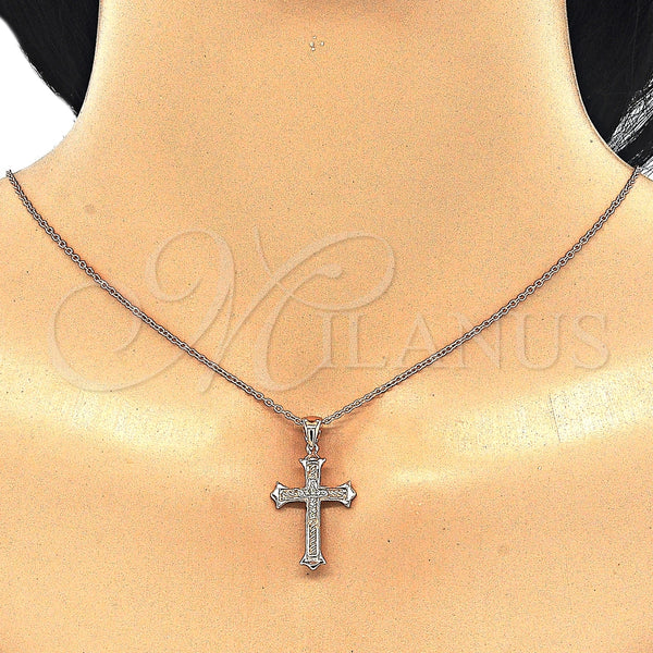 Sterling Silver Necklace — Pendant Necklace Cross Design with White Micro Pave — alternate product view — SKU 125845 | Plata 925 collar — Pendant Necklace cruz diseño with blanco Micro Pave — SKU 125845