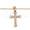 Sterling Silver Pendant Necklace, Cross Design, with White Micro Pave, Polished, Rose Gold Finish, 04.336.0117.1.16 (01 MM Thickness, 16 Inches Length)