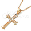 Sterling Silver Pendant Necklace, Cross Design, with White Micro Pave, Polished, Rose Gold Finish, 04.336.0117.1.16 (01 MM Thickness, 16 Inches Length)