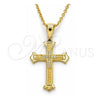 Sterling Silver Pendant Necklace, Cross Design, with White Micro Pave, Polished, Golden Finish, 04.336.0117.2.16 (01 MM Thickness, 16 Inches Length)