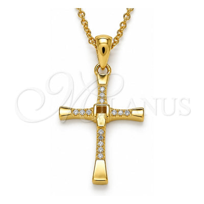Sterling Silver Pendant Necklace, Cross Design, with White Cubic Zirconia, Polished, Golden Finish, 04.336.0118.2.18 (01 MM Thickness, 18 Inches Length)
