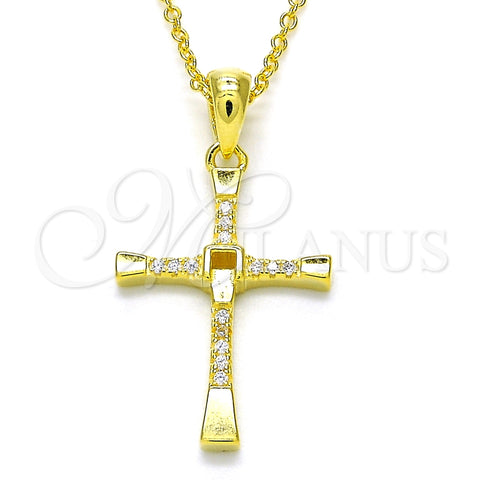 Sterling Silver Pendant Necklace, Cross Design, with White Cubic Zirconia, Polished, Golden Finish, 04.336.0118.2.18 (01 MM Thickness, 18 Inches Length)