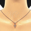 Sterling Silver Pendant Necklace, Cross Design, with White Cubic Zirconia, Polished, Rose Gold Finish, 04.336.0119.1.16 (01 MM Thickness, 16 Inches Length)