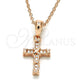 Sterling Silver Pendant Necklace, Cross Design, with White Cubic Zirconia, Polished, Rose Gold Finish, 04.336.0119.1.16 (01 MM Thickness, 16 Inches Length)