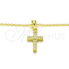 Sterling Silver Pendant Necklace, Cross Design, with White Cubic Zirconia, Polished, Golden Finish, 04.336.0119.2.16 (01 MM Thickness, 16 Inches Length)