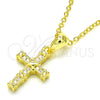 Sterling Silver Pendant Necklace, Cross Design, with White Cubic Zirconia, Polished, Golden Finish, 04.336.0119.2.16 (01 MM Thickness, 16 Inches Length)