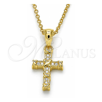 Sterling Silver Pendant Necklace, Cross Design, with White Cubic Zirconia, Polished, Golden Finish, 04.336.0119.2.16 (01 MM Thickness, 16 Inches Length)