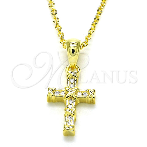 Sterling Silver Pendant Necklace, Cross Design, with White Cubic Zirconia, Polished, Golden Finish, 04.336.0119.2.16 (01 MM Thickness, 16 Inches Length)