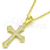 Sterling Silver Pendant Necklace, Cross Design, with White Cubic Zirconia, Polished, Golden Finish, 04.336.0120.2.16 (02 MM Thickness, 16 Inches Length)