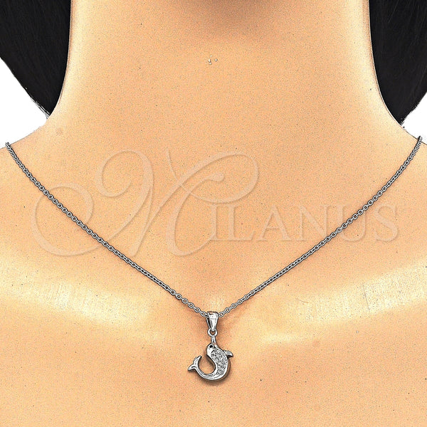 Sterling Silver Necklace — Pendant Necklace Dolphin Design with White and Black — alternate product view — SKU 125856 | Plata 925 collar — Pendant Necklace Dolphin diseño with blanco and negro — SKU 125856