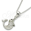 Sterling Silver Pendant Necklace, Dolphin Design, with White and Black Cubic Zirconia, Polished, Rhodium Finish, 04.336.0121.16 (02 MM Thickness, 16 Inches Length)