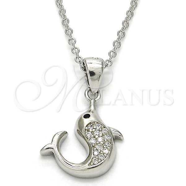 Sterling Silver Necklace — Pendant Necklace Dolphin Design with White and Black — main product view — SKU 125856 | Plata 925 collar — Pendant Necklace Dolphin diseño with blanco and negro — SKU 125856
