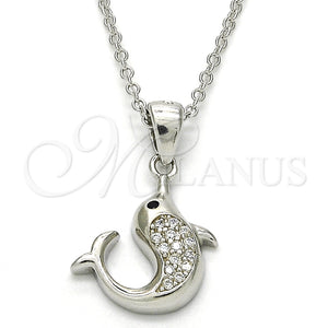 Sterling Silver Necklace — Pendant Necklace Dolphin Design with White and Black — main product view — SKU 125856 | Plata 925 collar — Pendant Necklace Dolphin diseño with blanco and negro — SKU 125856