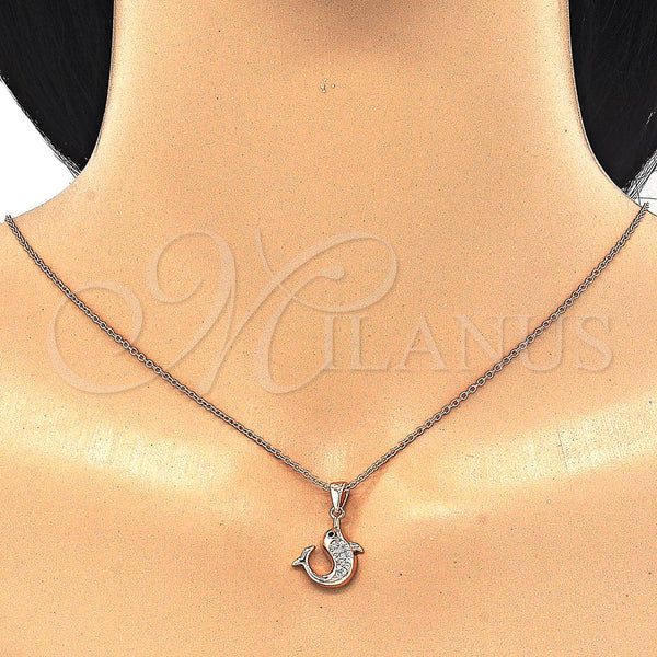 Sterling Silver Necklace — Pendant Necklace Dolphin Design with White and Black — main product view — SKU 125857 | Plata 925 collar — Pendant Necklace Dolphin diseño with blanco and negro — SKU 125857