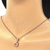 Sterling Silver Pendant Necklace, Dolphin Design, with White and Black Cubic Zirconia, Polished, Rose Gold Finish, 04.336.0121.1.16 (02 MM Thickness, 16 Inches Length)
