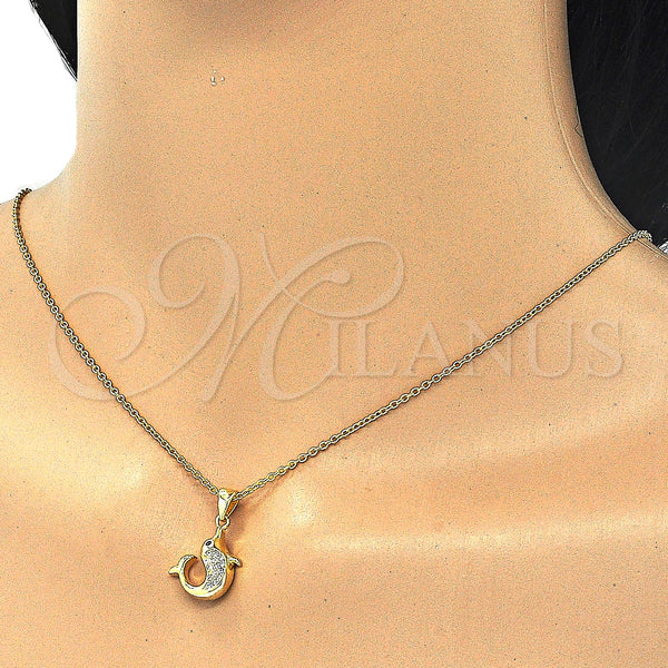 Sterling Silver Necklace — Pendant Necklace Dolphin Design with White and Black — main product view — SKU 125858 | Plata 925 collar — Pendant Necklace Dolphin diseño with blanco and negro — SKU 125858
