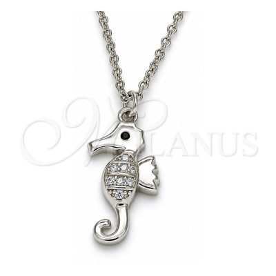 Sterling Silver Pendant Necklace, with White and Black Cubic Zirconia, Polished, Rhodium Finish, 04.336.0122.16 (02 MM Thickness, 16 Inches Length)